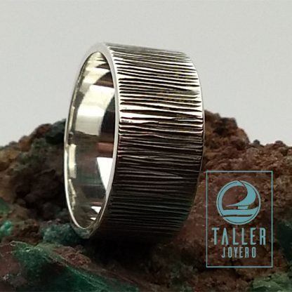 Joyería, Joyería Taller Joyero anillo rustico rayado, hecho a mano, plata de ley 950