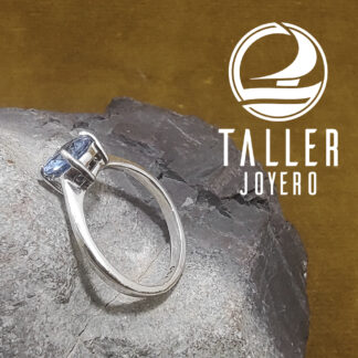 Solitario Plata Agua Marina 7mm 01 -002 tallerjoyero.cl