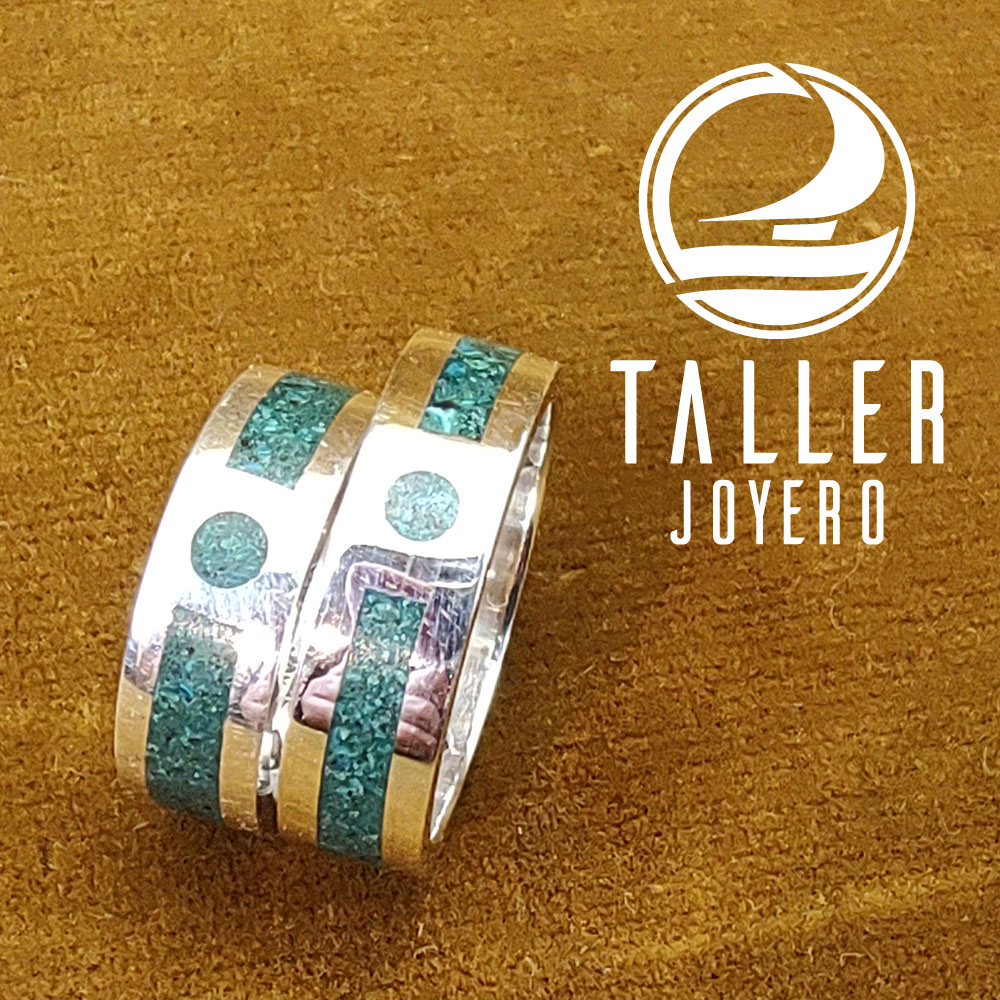 Argollas Plata Malaquita 01 -004 tallerjoyero.cl