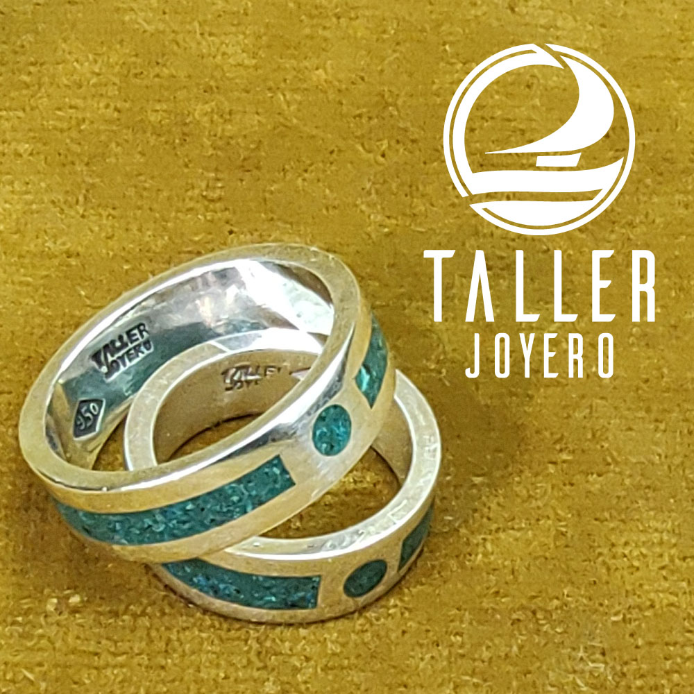 Argollas Plata Malaquita 01 -005 tallerjoyero.cl