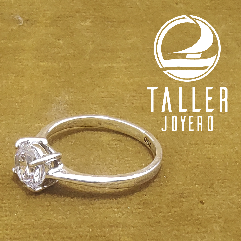 Solitario Plata Diamante 7mm 01 -001 tallerjoyero