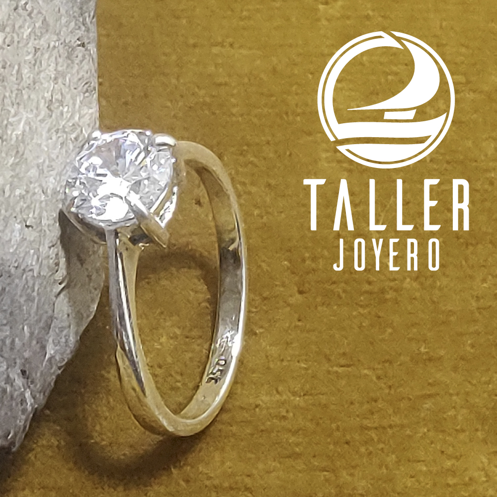 Solitario Plata Diamante 7mm 01 -002 tallerjoyero