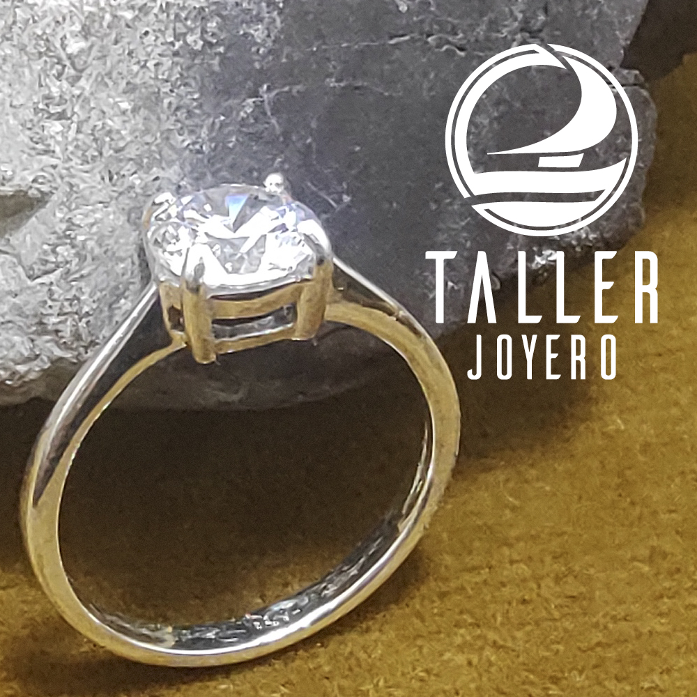 Solitario Plata Diamante 7mm 01 -005 tallerjoyero